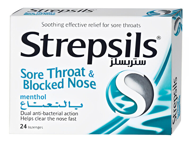 

Strepsils Sore Throat & Blocked Nose Menthol Soothing Effective Relief Against Sore Throat Helps Clear The Nose Fast 24 Lozenges