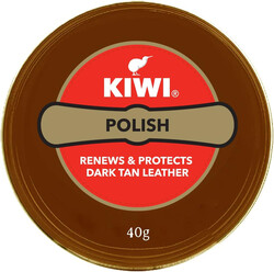Kiwi Paste Shoe Polish Dark Tan - Enhanced Color - Glossy Finish - Easy Application - Travel-Friendly Size - 40g