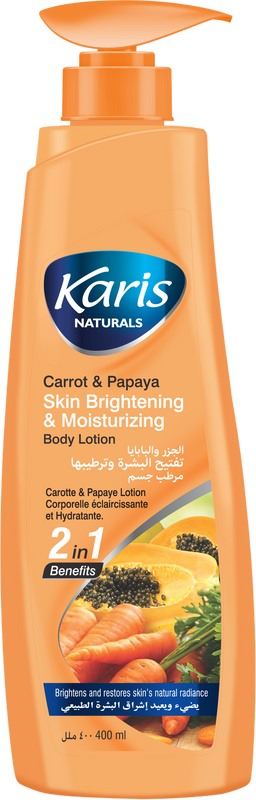 Karis Naturals Body Lotion - Carrot & Papaya - 2 in 1 Benefits - Skin Brightening & Moisturizing - Brightens & Restores Skin's Natural Radiance - 400 ml