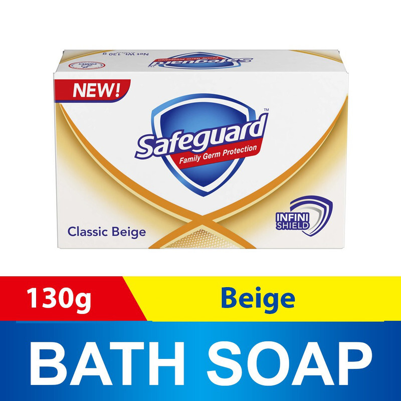 Safeguard Bar Family Germ Protection Classic Beige - For Handwash & Shower - Infinity Shield - Defends Against Germs - 130 g