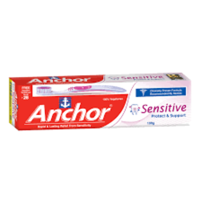 

Anchor Sensitive Toothpaste with Free Toothbrush - Rapid & Lasting Relief from Sensitivity - 100% Vegetarian - For Sensitive Teeth - 100 g