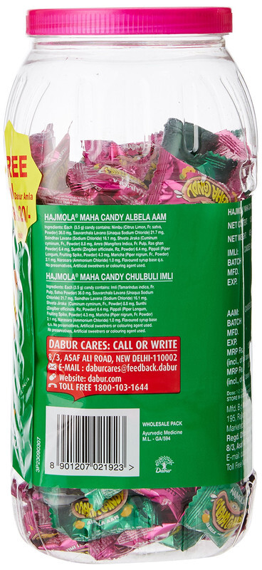 Dabur Hajmola Maha Candy  - Improves Digestion & Useful as a Laxative - Albela Aam &  Chulbuli Imli Flavor - 455 g with Hajmola Tab 130 Counts