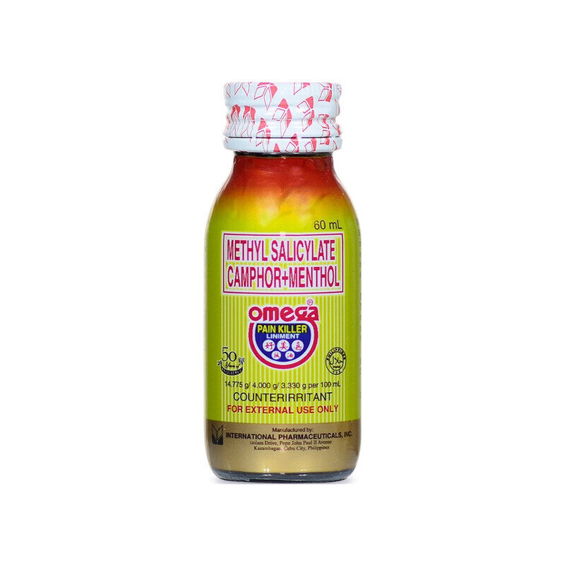 

Omega Pain Killer Liniment Methyl Salicylate Camphor and Menthol Long Lasting Relief From Arthirits and Backaches 60 ml