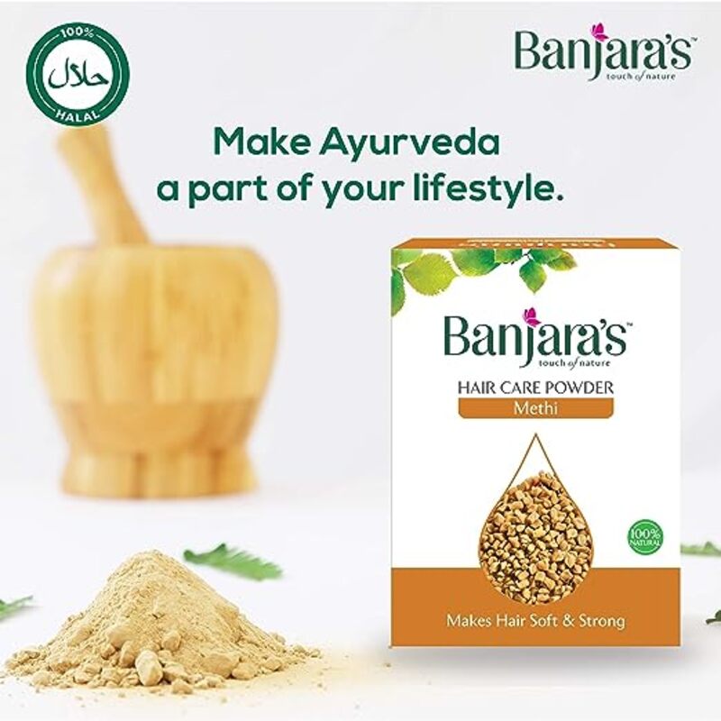 Banjara's Methi Hair Care Powder - Makes Hair Soft & Strong - Reduces the Occurrence of Dandruff- Soothes And Moisturizes the Scalp & Stimulates Hair Growth - 100g