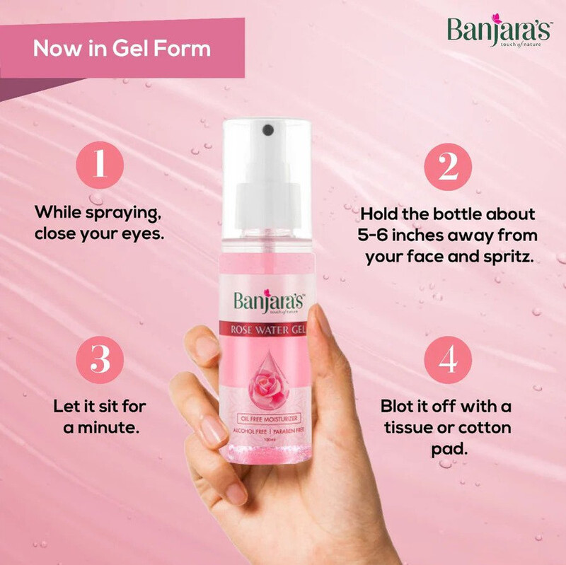 Banjara's Rose Water Gel Spray - Alcohol & Paraben Free - Oil Free Moisturizer - 100 ml