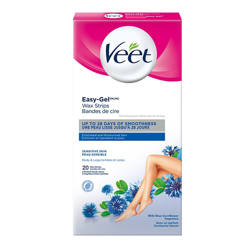 

Veet Easy Gel Wax Strips For Body & Legs Up to 28 Days of Smoothness With Soothing Blue Cornflower Fragrance - 20 Wax Strips