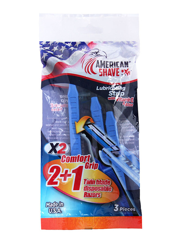 

American Shave X2 Comfort Grip Twin Blade Disposable Razors 2+1, Blue