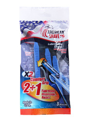 American Shave X2 Comfort Grip Twin Blade Disposable Razors 2+1, Blue