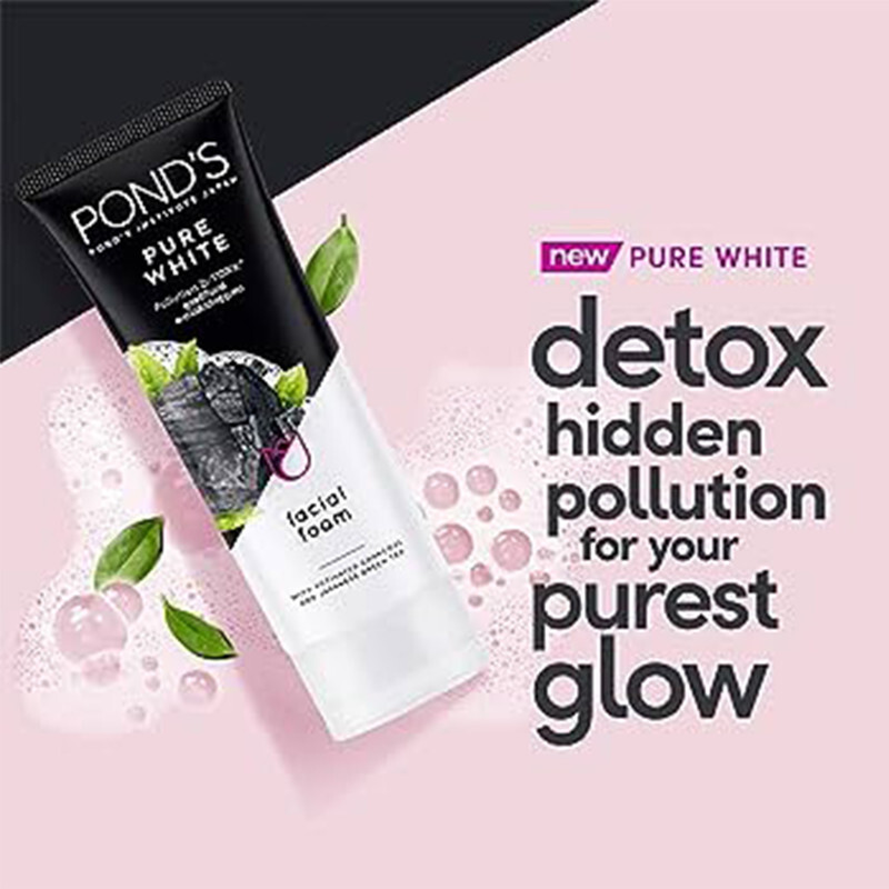 Pond's Pure White Deep Facial Foam With Activated Charcoal And Japanese Green Tea - Brightening Facial Foam - 100 g