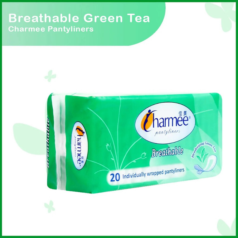 Charmee Pantyliners Breathable Deodorizing Green Tea - Cottony Fresh - pH Balanced - 20 Liners