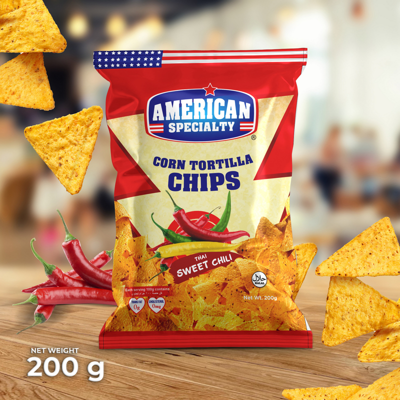 American Specialty Corn Tortilla Chips Thai Sweet Chili  - Zero Cholesterol and Zero Transfat - Good as Snacks and Desserts - 200g