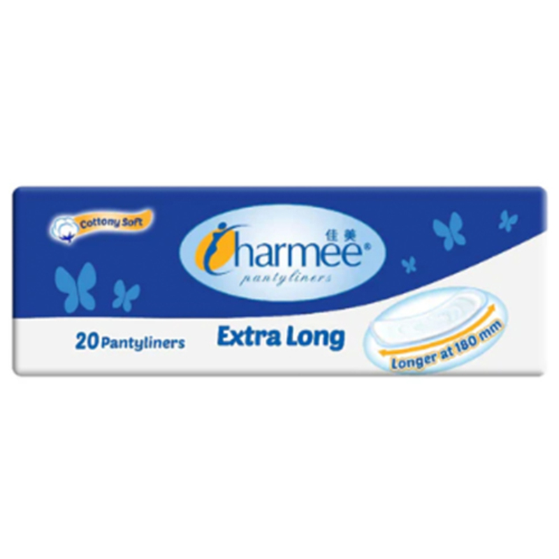 Charmee Extra Long Pantyliners - Longer at 180mm - Cottony Soft - Absorbent Core - 20 Pantyliners