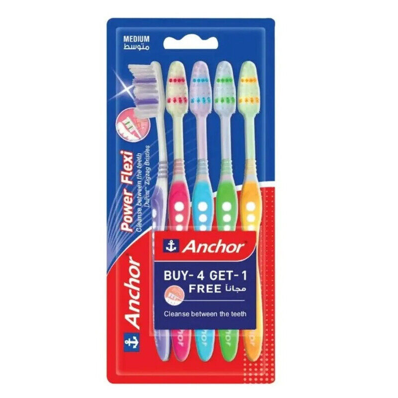 

Anchor Power Flexi Medium Bristles Toothbrush - Cleanse Between the Teeth - 4 + 1 Promo