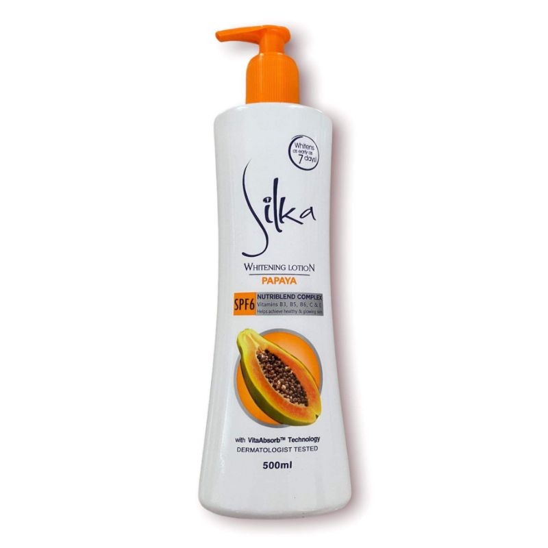 Silka Whitening Lotion Papaya - With SPF 6 - Helps Achieve Healthy & Glowing Skin - Whitens Skin in as Early as 7 Days- Nourishing Body Lotion- 500 ml