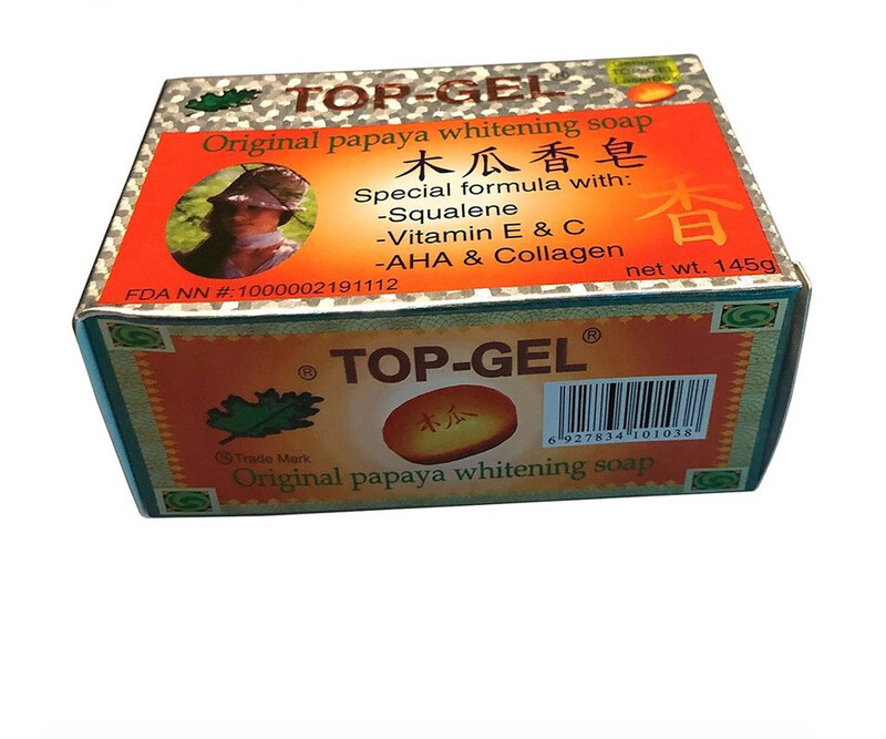 Top-Gel Original Papaya Whitening Soap - Special Formula with (Squalene, Vitamin E & C & AHA & Collagen) - Deeply Cleanes Skin - Removes Excess Oil - Makes Skin Free from Blackheads & Pimples - 145 g