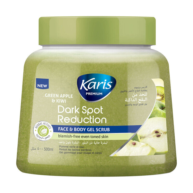 

Karis Premium Face & Body Gel Scrub - Dark Spot Reduction - For Blemish Free Even Toned Skin - with Herbal Actives - Green Apple & Kiwi - 500 ml