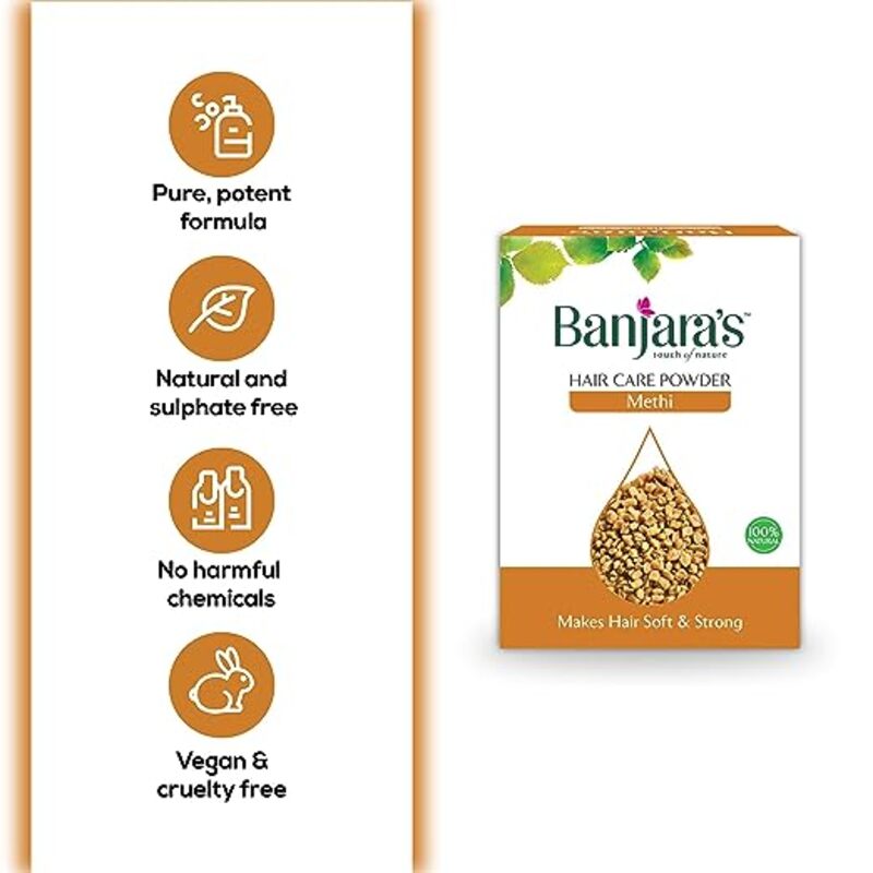 Banjara's Methi Hair Care Powder - Makes Hair Soft & Strong - Reduces the Occurrence of Dandruff- Soothes And Moisturizes the Scalp & Stimulates Hair Growth - 100g