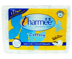 Charmee Feminine Pads - Cottony - With Wings - 12 Pads 235mm