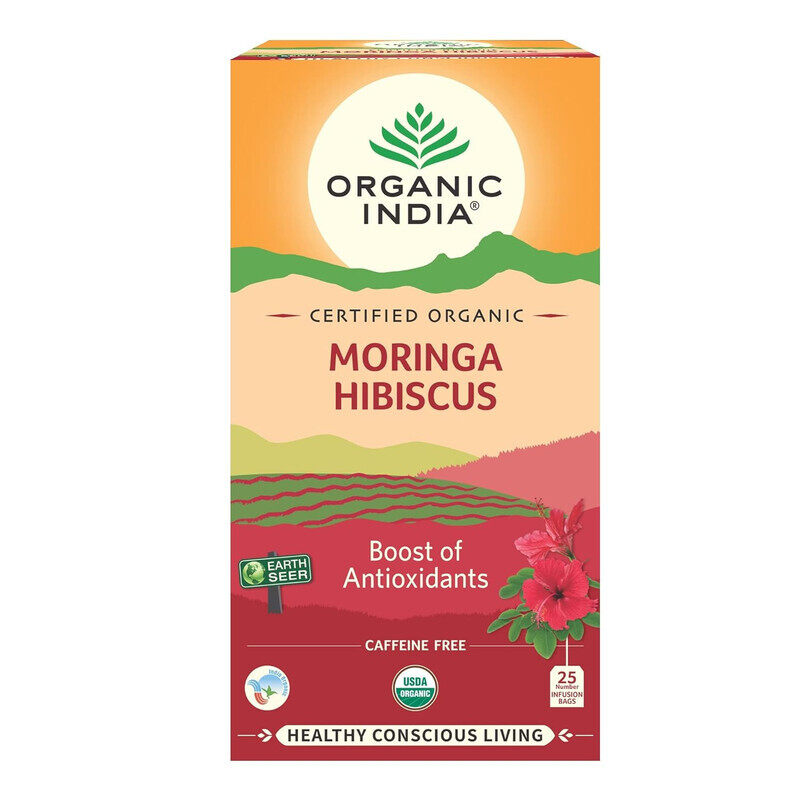 

Organic India Moringa Hibiscus - Boost of Antioxidants - Natural Iron & Vitamin C - Caffeine Free - 25 tea bag x 2 g