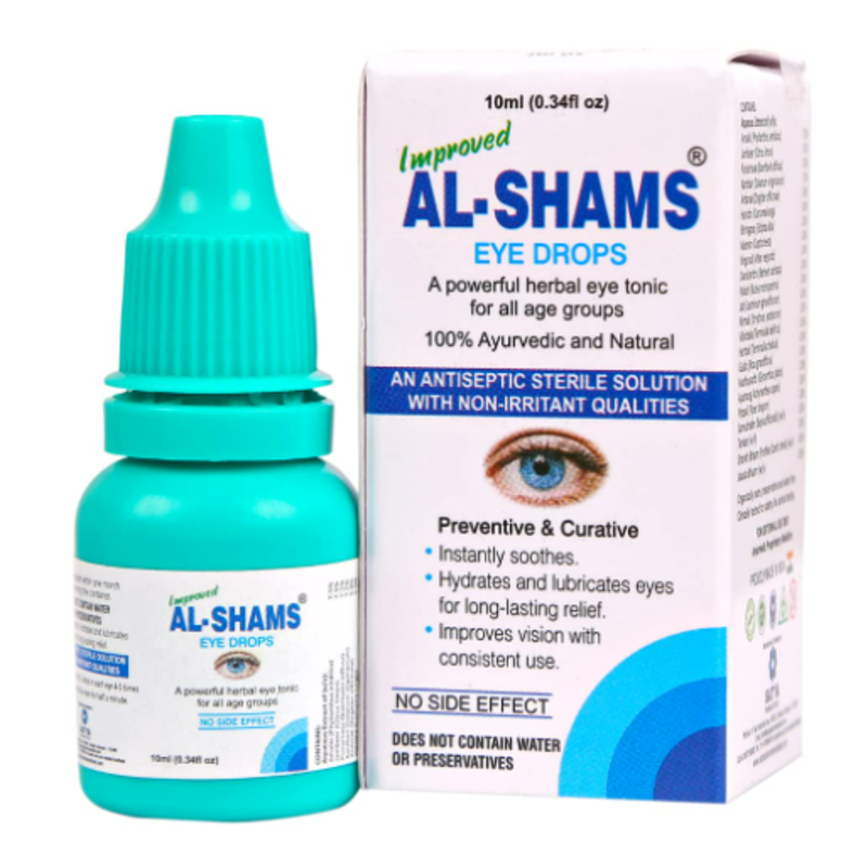 Al - Shams 100% Ayurvedic and Natural Eye Drops - Herbal Tonic For All Age Groups - Hydrates and Lubricates Eyes for Long Lasting Relief   - 10 ml