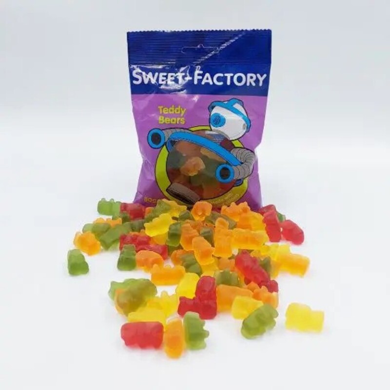 Sweet Factory Teddy Bears  - Chewy & Gummy  - Fruity Flavors - Made With Natural Colours - 80 gm
