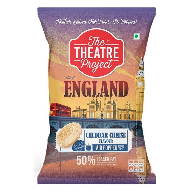 

The Theater Project The Theatre Project Taste of England Cheddar Cheese Flavor Air Popped Potato Chips - Bold & Crunchy - 50 % Lesser Fat than Regular Potato Chips - 28 g