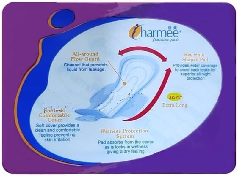 Charmee Feminine Pads - All Night Plus - Extra Long & With Wings - For Heavy Flow or Night Use - 4 Pads