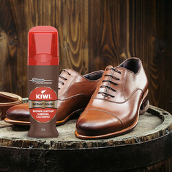 Kiwi Instant Shoe Polish Brown Leather - Wax Rich Formula - Easy to use - Shines and Protects - 75ml