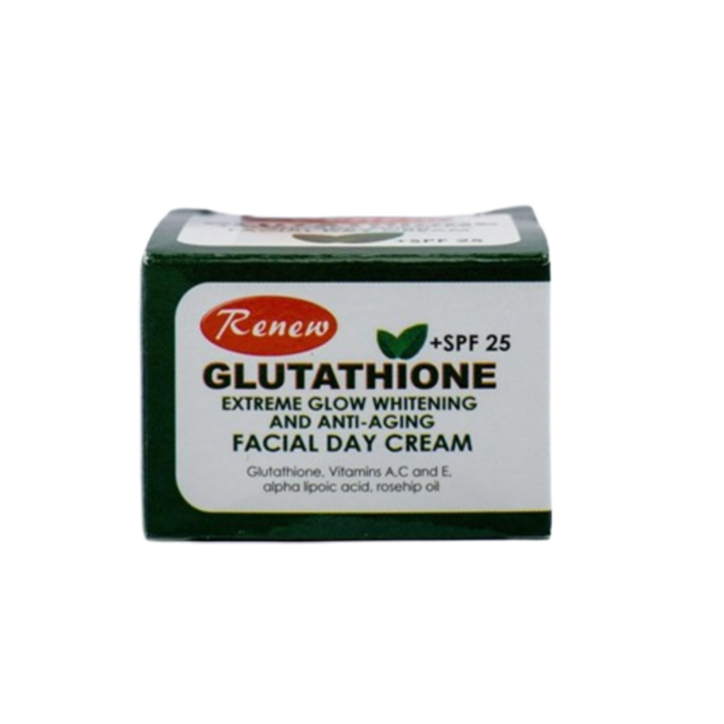 Renew Glutathione Extreme Glow Whitening & Anti-Aging Facial Day Cream - Glutathione, Vitamins A, C & E, Alpha Lipoic Acid & Rosehip Oil +SPF 25 - 20 Grams