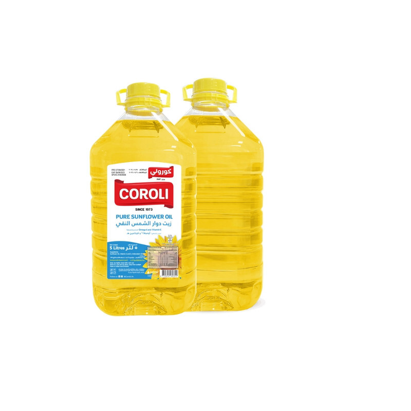 Coroli Pure Sunflower Oil 5 Liter Light and Cholesterol Free Enriched with Vitamin A, D and E, Source of Natural Antioxidants Omega 6 Versatile Cooking Oil- Cook, Bake, Saute or Deep fry