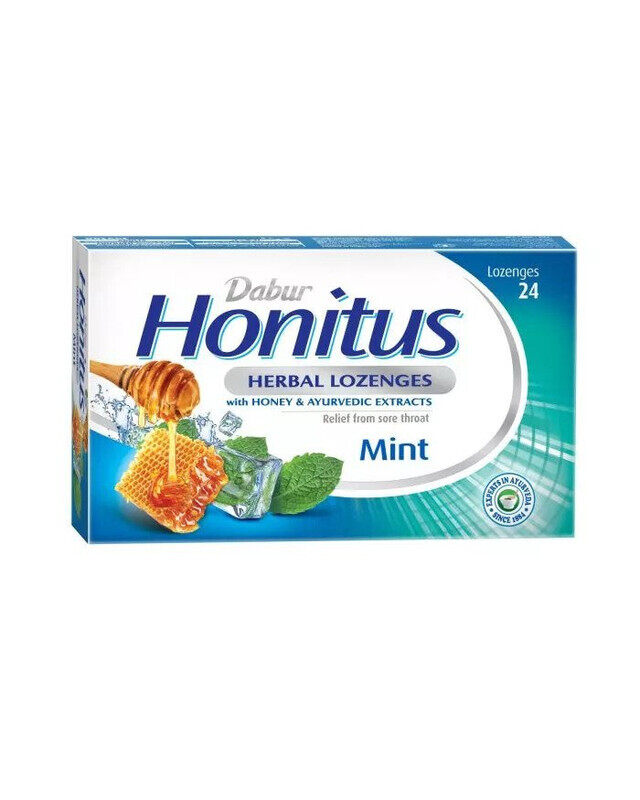 

Dabur Honitus Herbal Lozenges With Honey & Ayurvedic Extract Mint - Solution for Throat Discomfort - 24 Lozenges