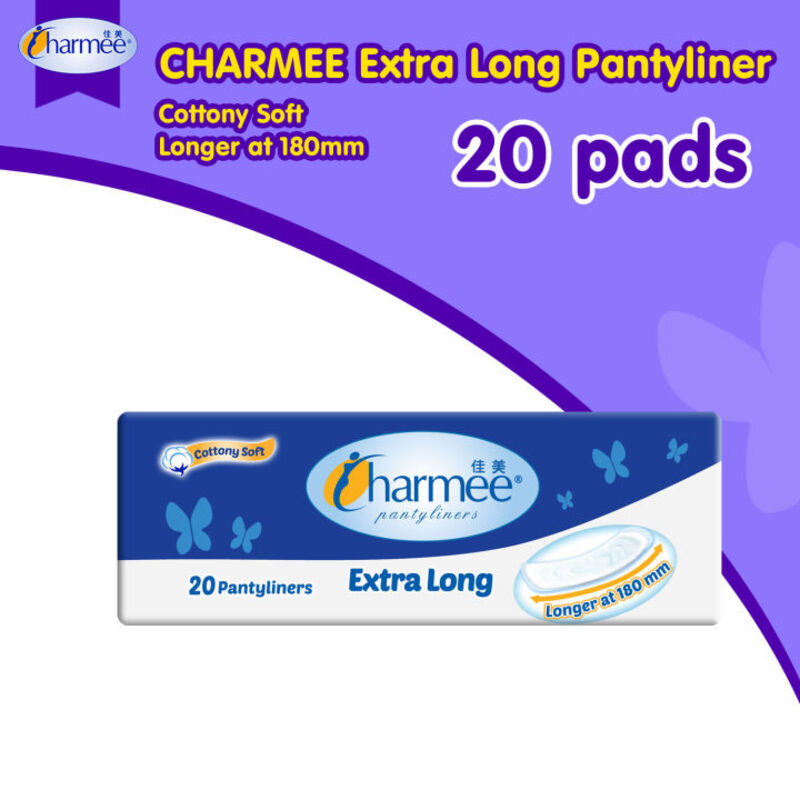 Charmee Extra Long Pantyliners - Longer at 180mm - Cottony Soft - Absorbent Core - 20 Pantyliners