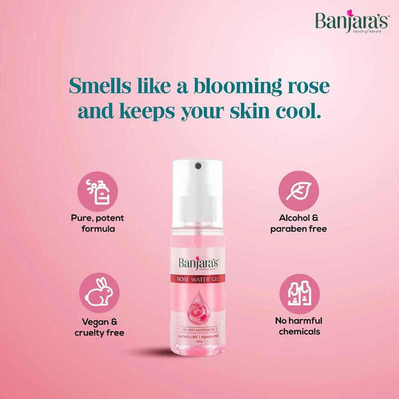 Banjara's Rose Water Gel Spray - Alcohol & Paraben Free - Oil Free Moisturizer - 100 ml