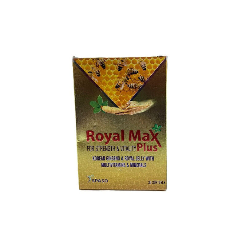 

SPASO Royal Max For Strength & Vitality Plus - Korean Ginseng & Royal Jelly with Multivitamins & Minerals - 30 Softgels