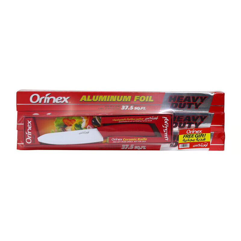 

Orinex Aluminum Foil Heavy Duty with Ceramic Knife - For Cooking, Grilling & Baking - 2 pcs, 37.5 sq ft.