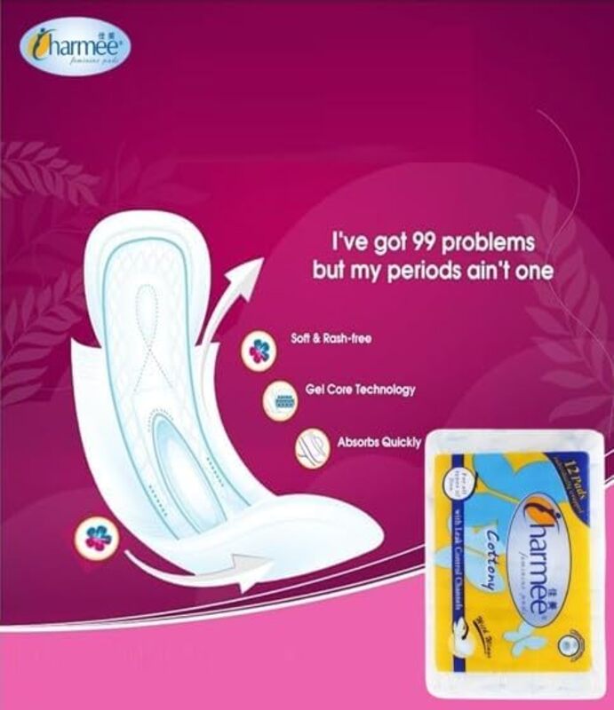 Charmee Feminine Pads - Cottony - With Wings - 12 Pads 235mm