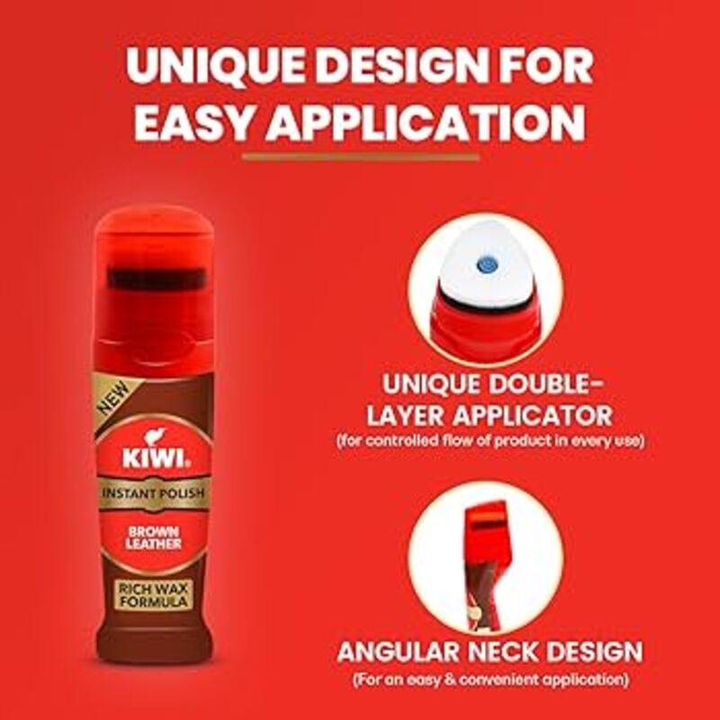 Kiwi Instant Shoe Polish Brown Leather - Wax Rich Formula - Easy to use - Shines and Protects - 75ml