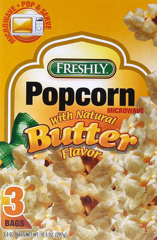 

Freshly Popcorn Microwave with Natural Butter Flavor - Light and Crispy - Easy to Cook - 3 Bags, 297 g