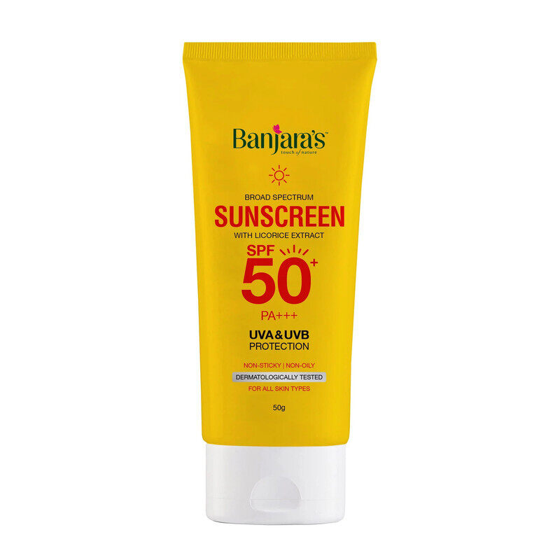 

Banjara's Banjaras Sunscreen SPF 50 - With Licorice Extract - UVA & UVB Protection - Non-Sticky & Non-Oily - For All SKin Types - 50g