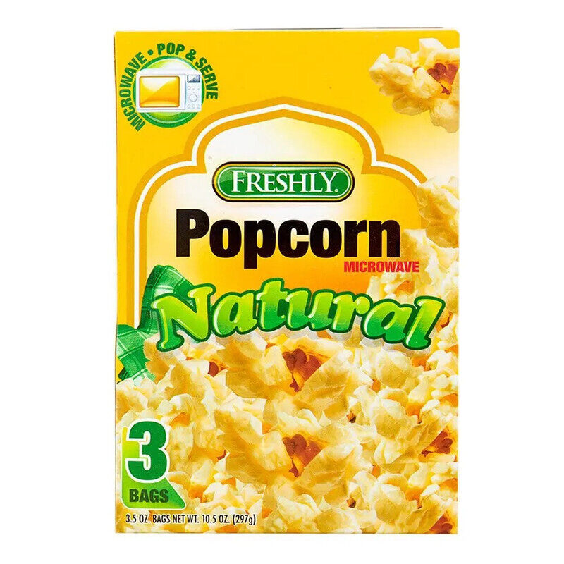 

Freshly Popcorn Microwave Natural - Light and Crispy - Easy to Cook - 3 Bags, 297 g