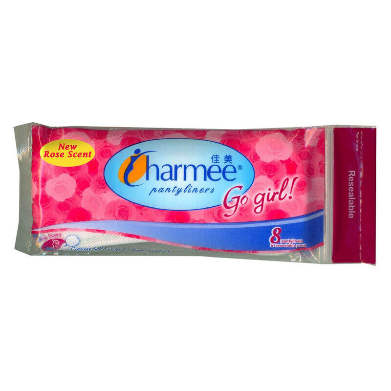 

Charmee Pantyliners Go Girl Cottony Soft Cover for Extra Comfort - Rose Scent - 8 Pantyliners