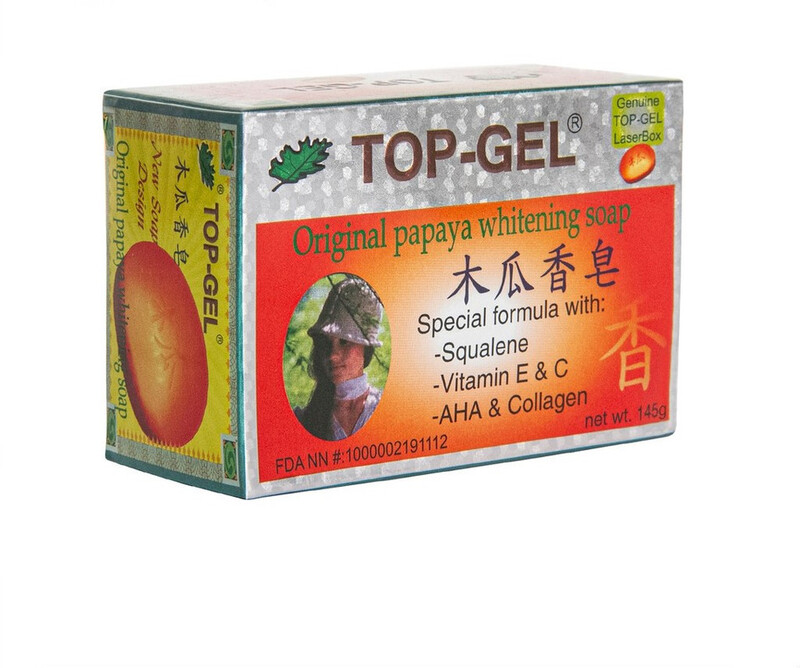 Top-Gel Original Papaya Whitening Soap - Special Formula with (Squalene, Vitamin E & C & AHA & Collagen) - Deeply Cleanes Skin - Removes Excess Oil - Makes Skin Free from Blackheads & Pimples - 145 g