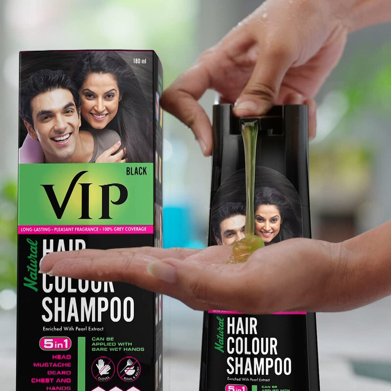 VIP Hair Colour Black Shampoo - 100% Grey Hair Coverage - No Ammonia - 180 ml