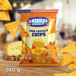 American Specialty  Corn Tortilla Chips American Cheese  - Zero Cholesterol and Zero Transfat - Good as Snacks and Desserts - 200g