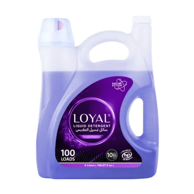 

Loyal Liquid Detergent - Puple Passion - With Enzyme Action - Up to 100 Loads, Equal Up to 10 kg Powder - For Standard & HE Washers - 5 Liters