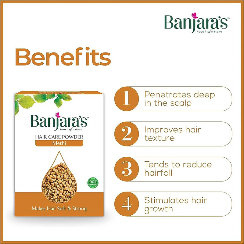 Banjara's Methi Hair Care Powder - Makes Hair Soft & Strong - Reduces the Occurrence of Dandruff- Soothes And Moisturizes the Scalp & Stimulates Hair Growth - 100g