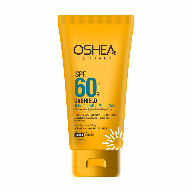 

Oshea Herbals UV Shield Total Protection Matte Gel SPF-60 PA+++ - High UVA & UVB Rays Protection - With Apple & Peony Flower Extract - Light Feel & No