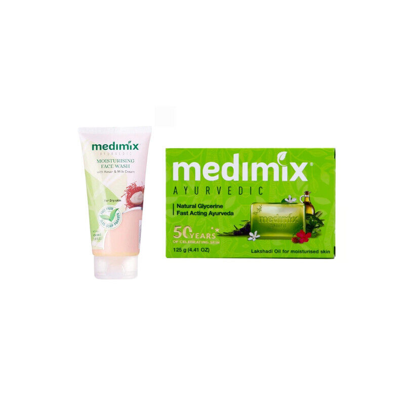 

Medimix Combo Pack of Ayurvedic Glycerine Lakshadi Oil Soap with Moisturizing Face Wash 150ml Moisturising Luxury Helps Prevent Dry Skin Natural Prot