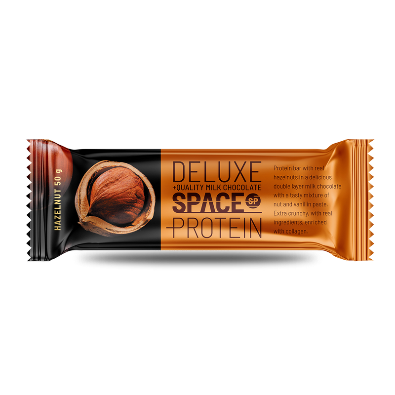 

Space Protein Deluxe + Quality Milk Chocolate Hazelnut - Delicious and Unique Flavor - Ideal Choice for Athletes & Ordinary Active People - 50 g