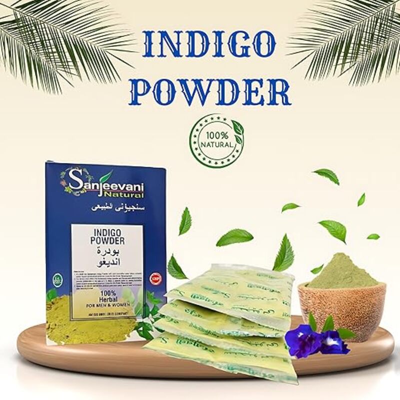 Sanjeevani Natural 100% Herbal Indigo Powder for Natural Hair Coloring, Organic Indigo Powder Protects Hair from Damage - 100 gm